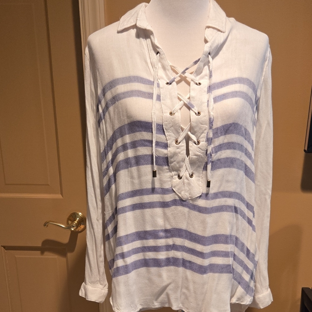 Vintage Havana White and Purple Lace-Up Blouse